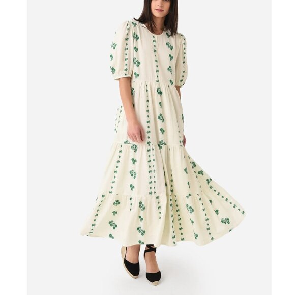 OLIPHANT Tuckernuck Wicklow Puff Sleeve Embroidered Print Maxi Midi Dress - Picture 5 of 10